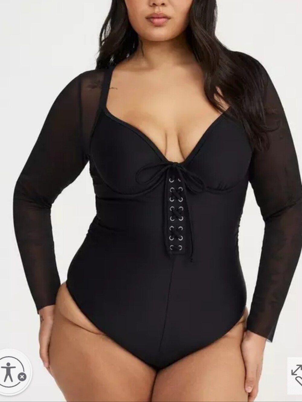🆕️🩱TORRID NIGHTFALL WIRED MESH SLEEVE CORSET ONE PIECE SWIMSUIT🩱